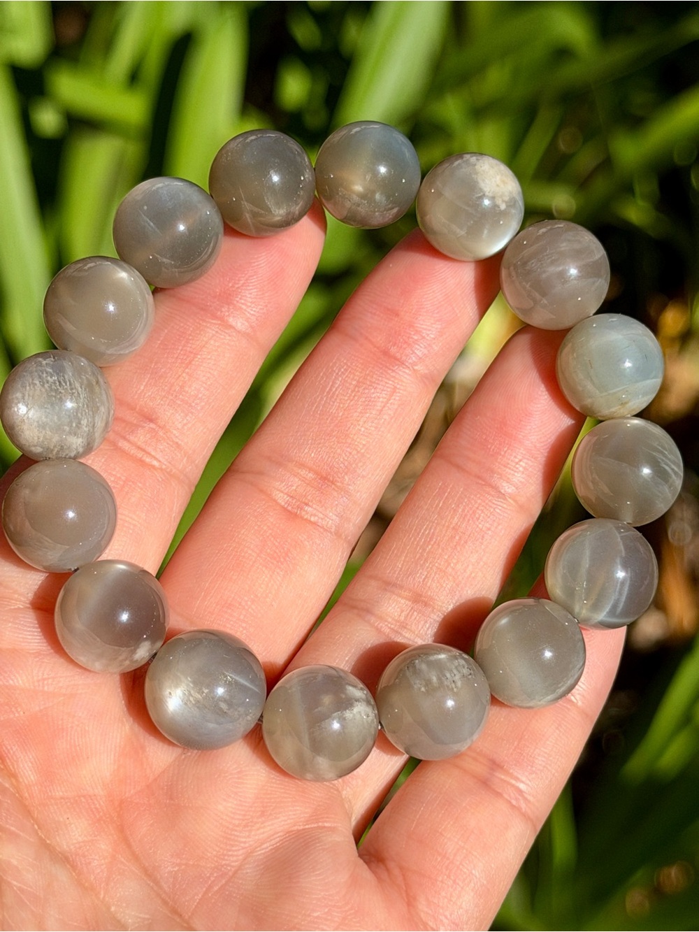 13.5mm Dark Gray Moonstone Stretch Bracelet 2637 - Picture 7 of 9